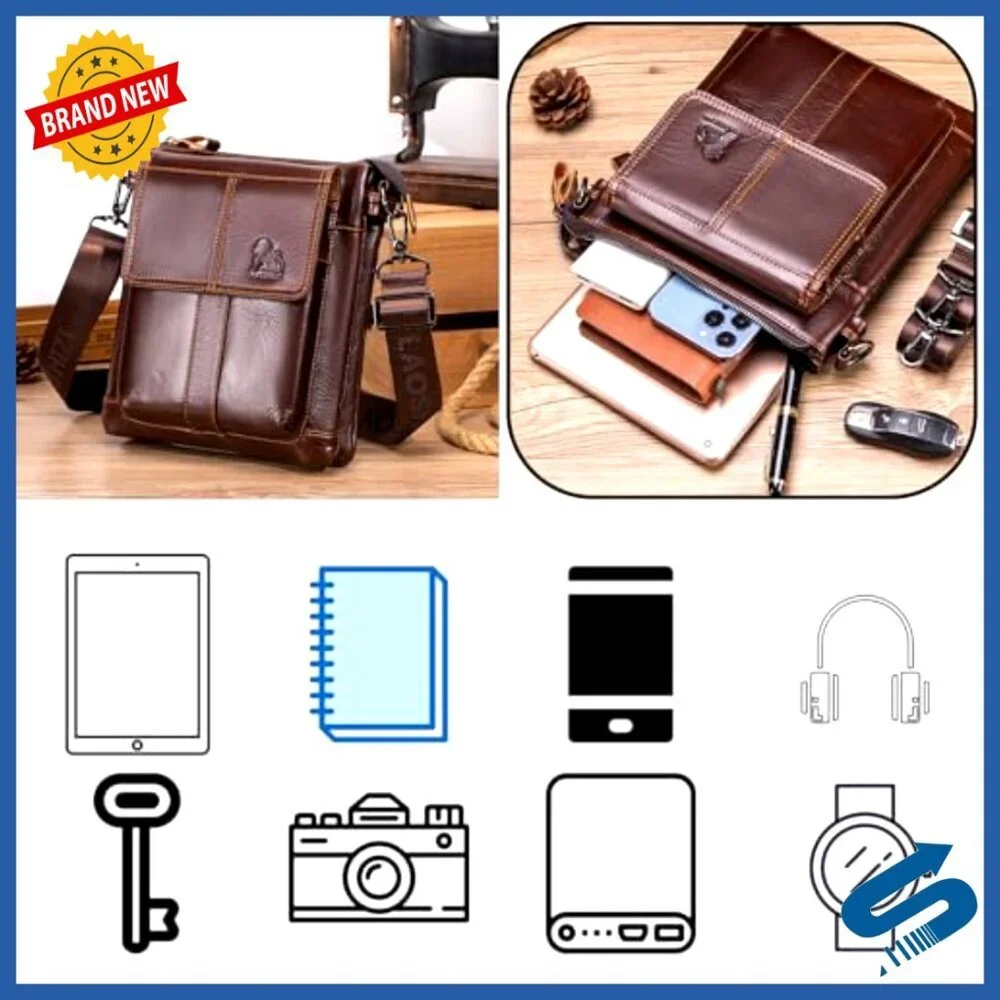 Genuine Leather Crossbody Shoulder Bag for Men, Messenger Briefcase